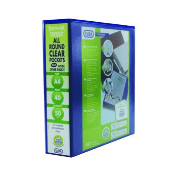 Elba Panorama 50mm 4 D-Ring Pres Binder A4 Blue (Pack of 4) 400008431