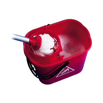 2Work Plastic Mop Bucket with Wringer 15 Litre Red 102946RD