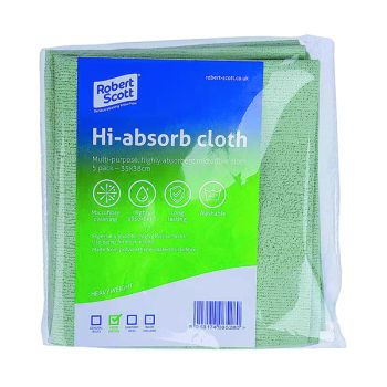 Robert Scott Hi-Absorb Microfibre Cloth Green (Pack of 5) 103986GREEN