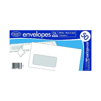 County Stationery DL White Window Peel and Seal  Envelopes 20x50 (Pack of 1000) C505