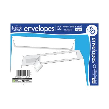 County Stationery C6 Peel and Seal Envelope x50 White 114x1162mm (Pack of 20) C516
