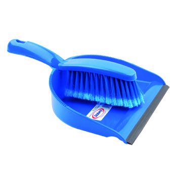 Dustpan and Brush Set Blue (Rubber lipped edge and soft bristled handle) 102940BU
