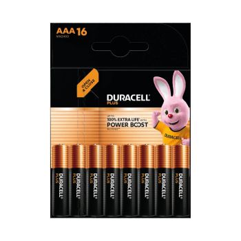 Duracell Plus AAA Battery Alkaline 100% Extra Life Power Boost (Pack of 16) 5010829+