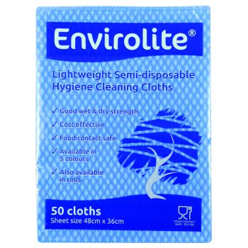 Envirolite Lightweight 480x360mm Blue All Purpose Cloths (Pack of 50) ELF500