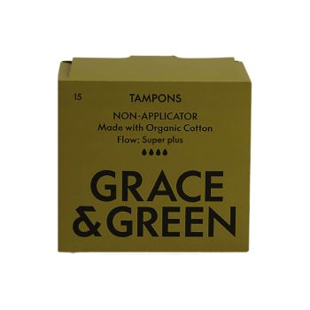 Grace and Green Organic Cotton Non Applicator Tampons Super+ (Pack of 15) GGOTSP003