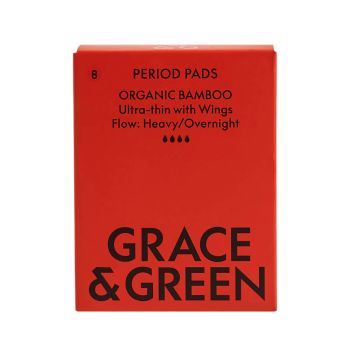 Grace and Green Organic Cotton Bamboo Heavy Period Pads (Pack of 8) GGBAMNIGHT05