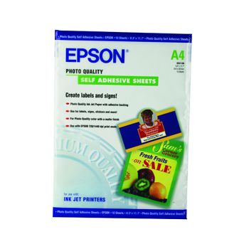Epson White Photo Paper Self-Adhesive 167gsm (Pack of 10) C13S041106