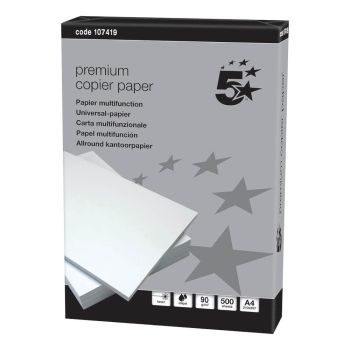 5 Star Premium Copier Paper A4 90gsm White Ream-Wrapped (Pack of 2500)