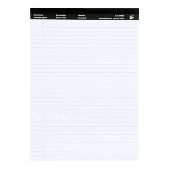 5 Star Office Executive Pad Headbound 60gsm Ruled Margin Perforated 100pp A4 White (Pack of 10)