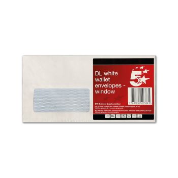 5 Star DL Envelopes Window Peel and Seal 80gsm White (Pack of 25) FS600388