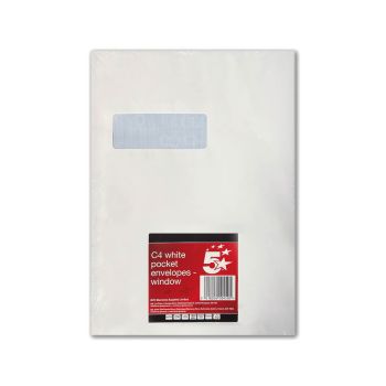5 Star C4 Envelope Window Peel And Seal 90gsm White (Pack of 10) FS600450