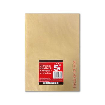 5 Star C4 Envelopes Board Backed Peel and Seal 120gsm Manilla (Pack of 10) FS600618
