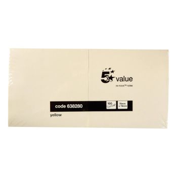 5 Star Sticky Notes Repositionable Yellow 76x76mm (Pack of 12) 638280