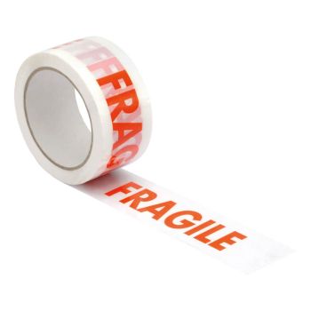5 Star Office Printed Tape Fragile Polypropylene 48mmx66m Red Text on White (Pack of 6)