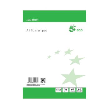 5 Star Eco Recycled Flipchart Pad Perforated 40 Sheets A1 Green/White (Pack of 5)