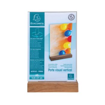 Exacompta Portrait Stand Up Sign Holder A5 with Wood Base 85258D