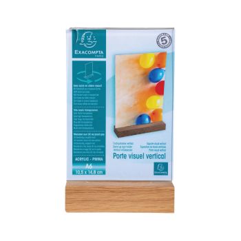 Exacompta Portrait Stand Up Sign Holder A6 with Wood Base 86258D