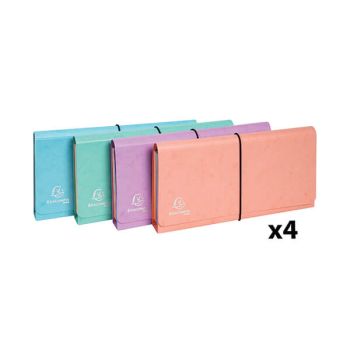 Exacompta Aquarel Expanding Pocket Organiser 26x13cm Assorted (Pack of 4) 58660E