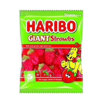 Haribo Giant Strawbs Sweets Share Size Bag 160g (Pack of 12) 095730