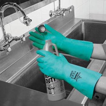 Polyco Nitri-Tech III Flock Lined Nitrile Synthetic Rubber Glove Size 8 Medium Green 92-medium