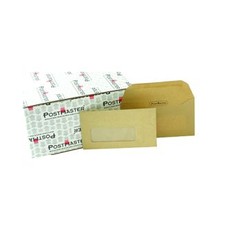 Postmaster DL Envelope 114x235mm Window Gummed 80gsm Manilla (Pack of 500) D29152