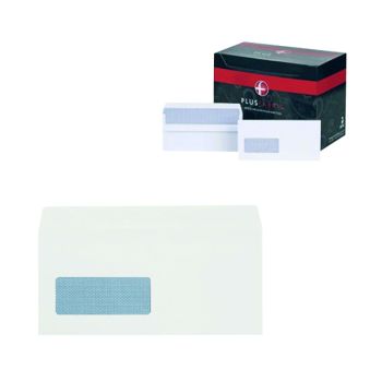 Plus Fabric DL Envelopes Window Wallet Self Seal 120gsm White (Pack of 500) J22370