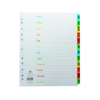 Concord Index Jan-Dec A4 Extra Wide Multicoloured Tabs 07901/CS79