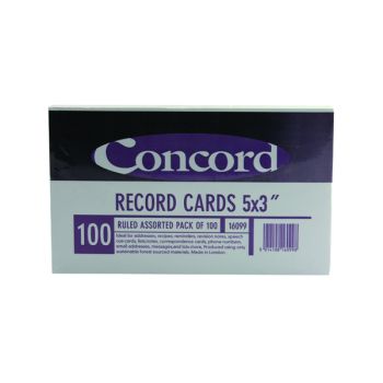 Concord Record Card Ruled 127 x 76mm Assorted (Pack of 100) 16099/160