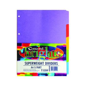 Concord Divider 5-Part A4 Heavyweight 270gsm Bright Assorted 52599/525