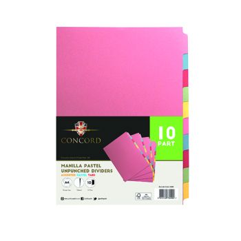 Concord Unpunched Divider 10-Part A4 Multicoloured (Pack of 10) 76099