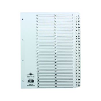 Concord Classic Index 1-50 A4 White Board Clear Mylar Tabs 05501/CS55