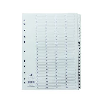 Concord Classic Index 1-100 A4 White Board Clear Mylar Tabs 05701/CS57