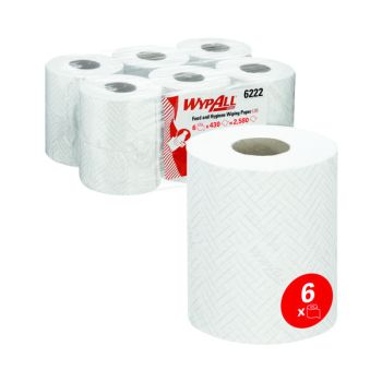 WypAll L10 Food and Hygiene Centrefeed Paper Rolls 1 Ply White (Pack of 6) 6222