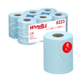 WypAll L10 Food and Hygiene Centrefeed Paper Rolls 1 Ply Blue (Pack of 6) 6223