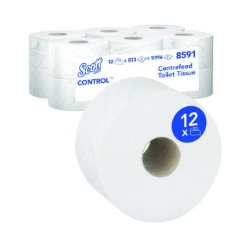 Scott Control Toilet Tissue Centrefeed Roll 2 Ply 833 Sheets (Pack of 12) 8591
