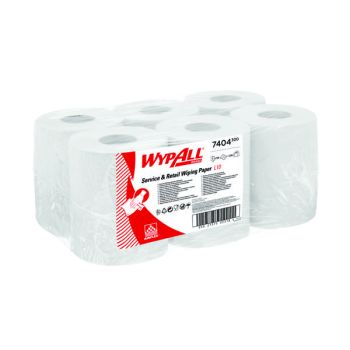 WypAll L10 Service and Retail Wiping Paper Centrefeed Roll 1 Ply White (Pack of 6) 7404