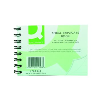 Q-Connect Feint Ruled Wirebound Triplicate Book 102x127mm KF01343