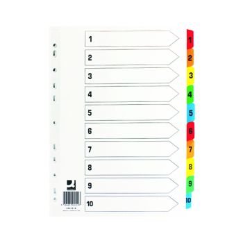 Q-Connect 1-10 Index Multi-punched Reinforced Board Multi-Colour Numbered Tabs A4 White KF01519