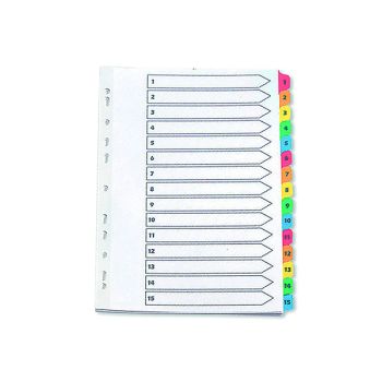 Q-Connect 1-15 Index Multi-punched Reinforced Board Multi-Colour Numbered Tabs A4 White KF01520