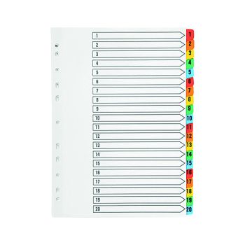 Q-Connect 1-20 Index Multi-punched Reinforced Board Multi-Colour Numbered Tabs A4 White KF01521