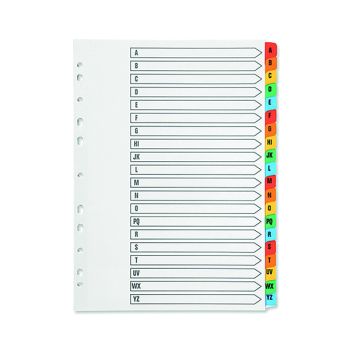 Q-Connect Multi-Punched A-Z 20-Part Reinforced Multi-Colour A4 Index Pre-Printed Tabs KF01523