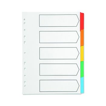 Q-Connect 5-Part Index Multi-punched Reinforced Board Multi-Colour Blank Tabs A4 White KF01525
