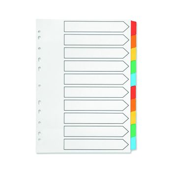 Q-Connect 10-Part Index Multi-punched Reinforced Board Multi-Colour Blank Tabs A4 White KF01526