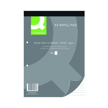 Q-Connect Feint Ruled Margin Headbound Refill Pad 200 Pages A4 (Pack of 5) KF02234