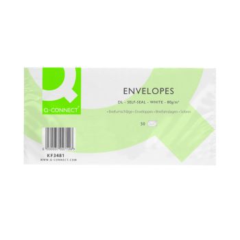 Q-Connect DL Envelopes Plain Wallet Self Seal 80gsm White (Pack of 20 x 50) KF02712