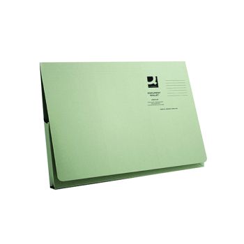 Q-Connect Long Flap Document Wallet Foolscap Green (Pack of 50) KF03931