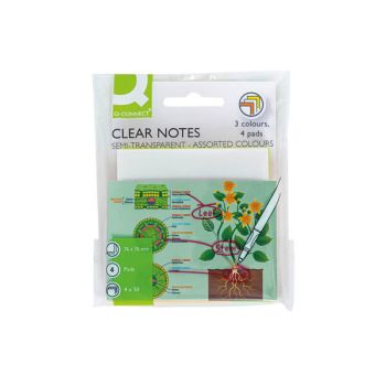 Q-Connect Clear Notes 76x76mm Semi-Transparent Assorted (Pack of 4)