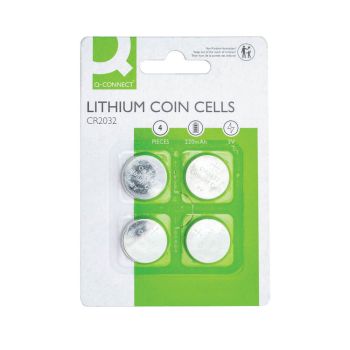 Q-Connect CR2032 Coin Cell Batteries Blister Card Pack of 4 KF15036
