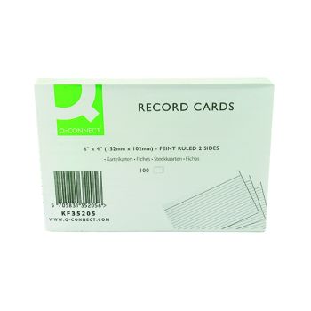 Q-Connect Record Card 152x102mm Ruled Feint White (Pack of 100) KF35205