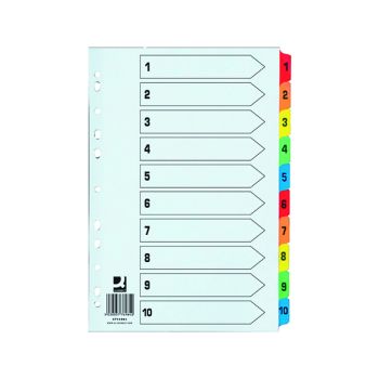 Q-Connect 1-10 Index Extra Wide Reinforced Multi-Colour Tabs KF76984